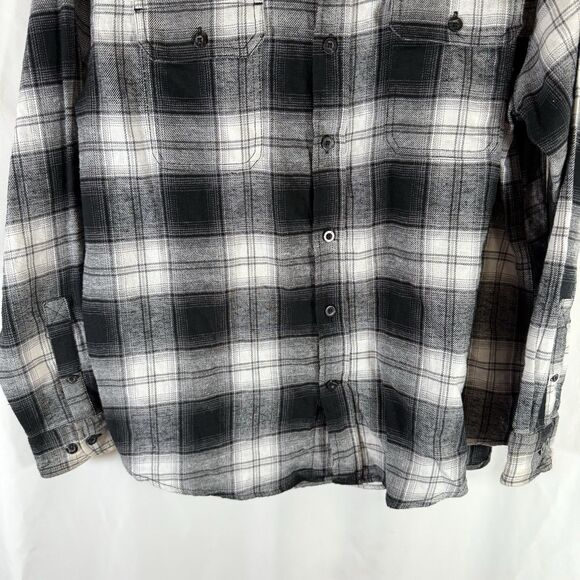 Woolrich Flannel Shirt Men's Large Black White Plaid Long Sleeve Pockets Collar - Picture 3 of 13